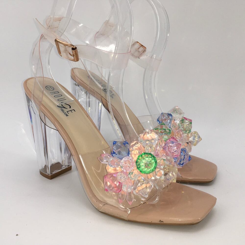 Rouge Helium Clear Rhinestone Block Heel Sandal 11 Pastel Fairy Mermaidcore